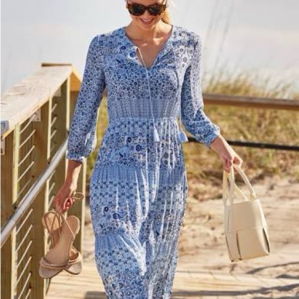 J McLaughlin Blue Floral Midi Dress